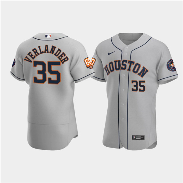 Men's Houston Astros #35 Justin Verlander Grey 60th Anniversary Flex Base Stitched Baseball Jersey Men's Houston Astros #35 Justin Verlander Grey 60th Anniversary Flex Base Stitched Baseball Jersey